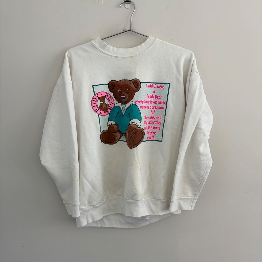 Vintage TMI Teddy Bear Graphic Sweatshirt White XL